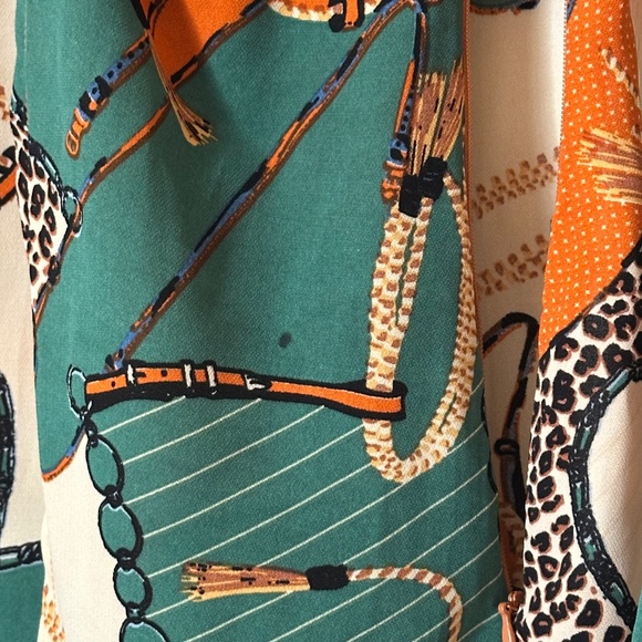 Boohoo - Green/Orange - Satin Chain Print Twist Shift Dress - UK 6/US 2 - NWT - Picture 7 of 12